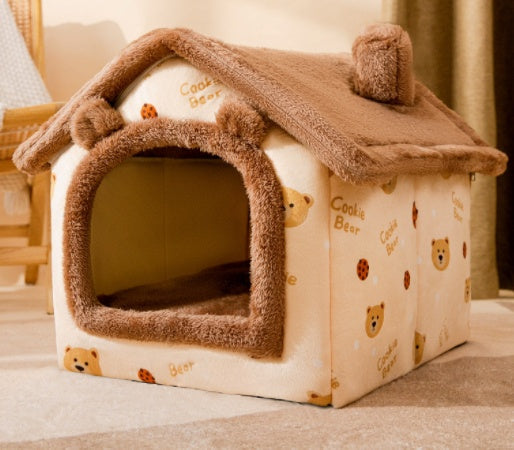 Hlopaw Foldable Dog & Cat Bed – Warm Winter Pet House with Removable Plush Nest and Non-Slip Bottom