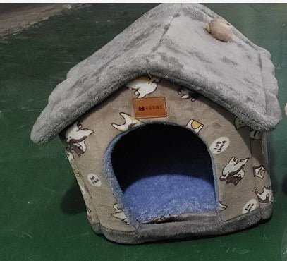 Hlopaw Foldable Dog & Cat Bed – Warm Winter Pet House with Removable Plush Nest and Non-Slip Bottom